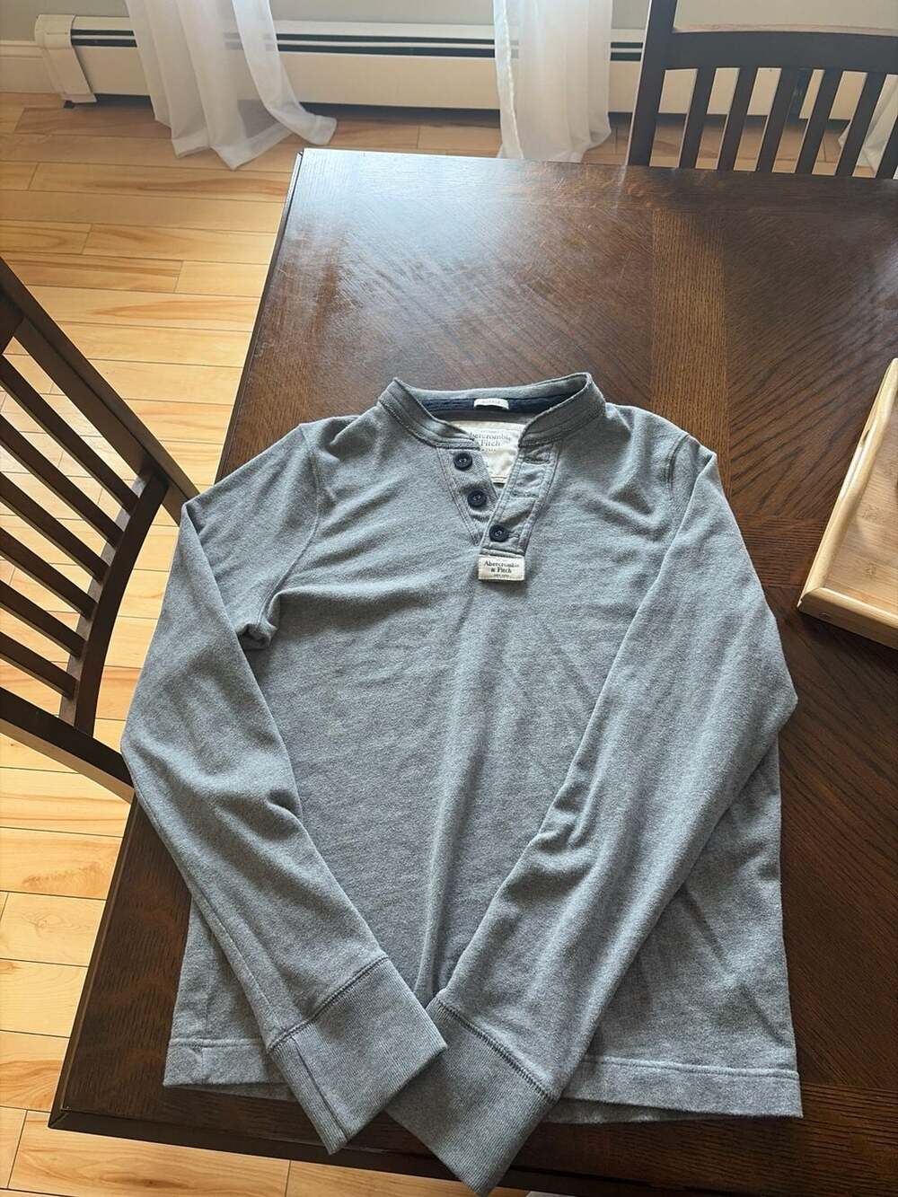 Abercrombie & Fitch Muscle Fit Long Sleeve Henley Shirt Grey